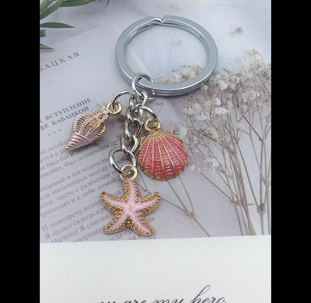 3/$25 Seashell Conch Star Fish Pink Peach Keychain NEW